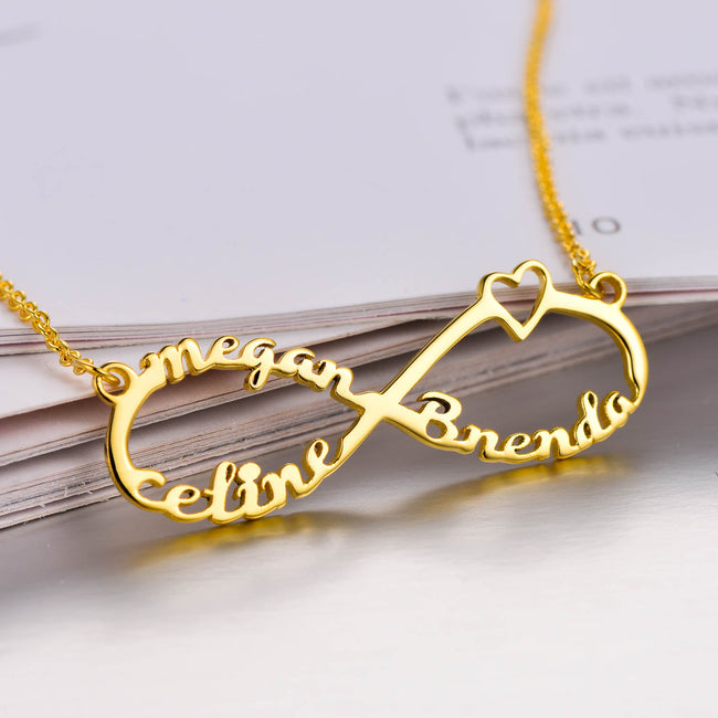 Copper/925 Sterling Silver Personalized Infinity Name Necklace With 3 Names Adjustable 16”-20”