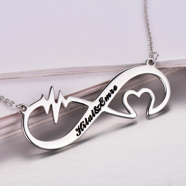 Copper/925 Sterling Silver Personalized Infinity Heart Rate Name Necklace-Rose Gold/Yellow Gold/White Gold Plated