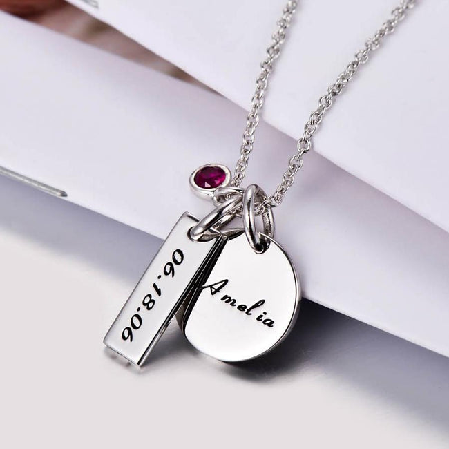 Copper/925 Sterling Silver Personalized Engravable Necklace With Birthstone for New Mom -Adjustable 16”-20”