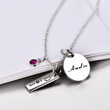 Copper/925 Sterling Silver Personalized Engravable Necklace With Birthstone for New Mom -Adjustable 16”-20”