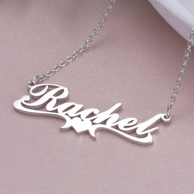 Rachel - 925 Sterling Silver/10K/14K/18K  Personalized Middle Heart Name Necklace Adjustable 18”-20”