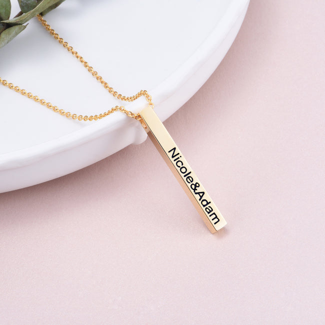 925 Sterling Silver 3D Engraved Vertical Bar Name Necklace Personalized Engraving 4 Side Nameplate Necklace