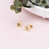 Copper/925 Sterling Silver Personalized Engraved Hearts Stud Earrings