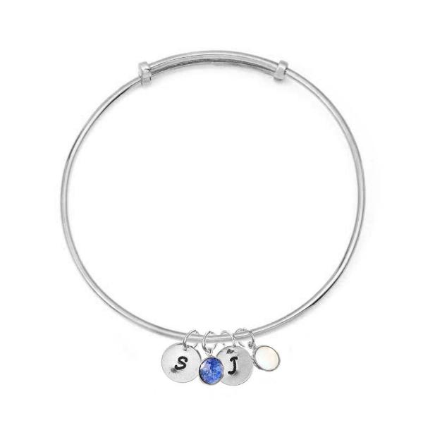 925 Sterling Silver Personalized Engraved Birthstone Bangle
