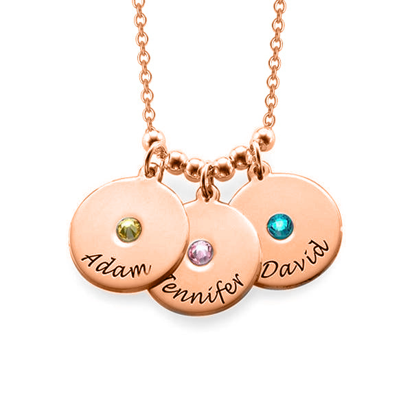 Copper/925 Sterling Silver Personalized Mother's Disc and Birthstone Necklace