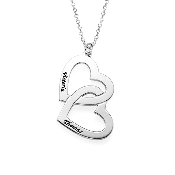 925 Sterling Silver Personalized Heart in Heart Engraved Necklace Adjustable 16-20"