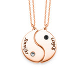Copper/925 Sterling Silver Personalized Engraved Yin Yang Necklace with Birthstone for Couples Adjustable 18-20"