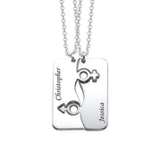 925 Sterling Silver Personalized Engraved His and Hers Necklace for Couples Adjustable 16-20"