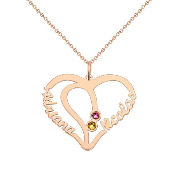 Double Names 925 Sterling Silver Personalized Birthstone Heart Name Necklace Adjustable Chain 16"-20"