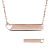 Copper/925 Sterling Silver Personalized Heart Engravable Bar Necklace Adjustable 18”-20”
