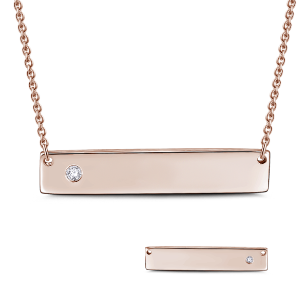 0.02CT Natural Diamond  Inlay Copper/925 Sterling Silver  Personalized Bar Necklace-Adjustable 16”-20”