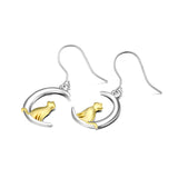 925 Sterling Silver Crescent Adorable Cat Drop Earrins