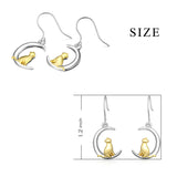 925 Sterling Silver Crescent Adorable Cat Drop Earrins
