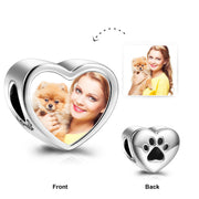 925 Sterling Silver Personalized Your Love Heart Color Photo Charm With Puppy Paw Print