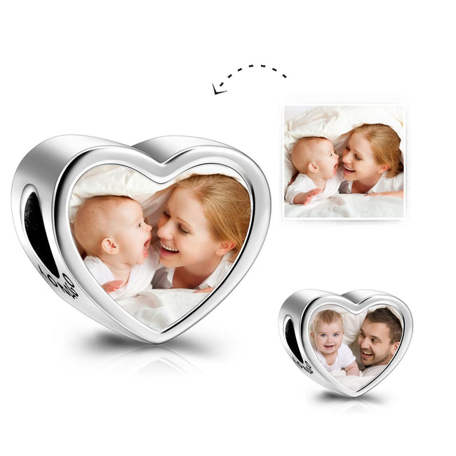 Personalized Photo Love Heart Charm in  925 Sterling Silver