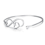 Sterling Silver Infinity Love Heart Combined Elegant Bangle Bracelet