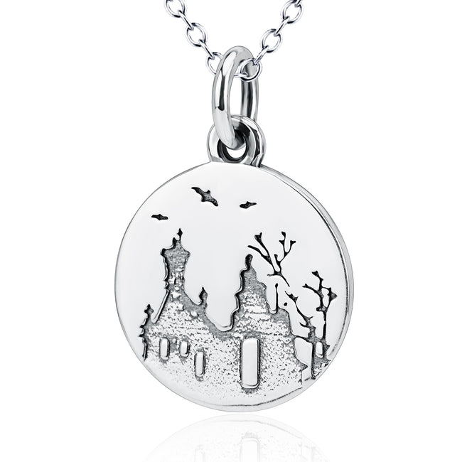 925 Sterling Silver Countryside View Peace Woods and Birds Rolo Chain Necklace