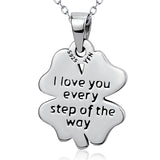 “I Love You Every Step of the Way" 925 Sterling Silver Lucky Clover Love Necklace for New Couples