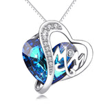 925 Sterling Silver Mom Necklace with Blue Heart Crystals