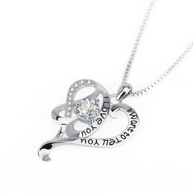 “I Want To Tell You I Love You” Double Heart Love Shinning Zircon Jewelry Necklace