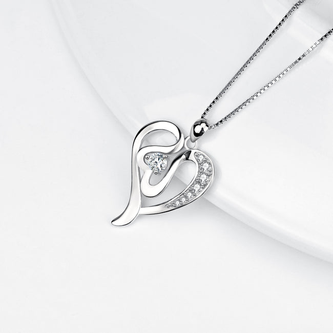 925 Sterling Silver Love Heart Jewelry Necklace For Women