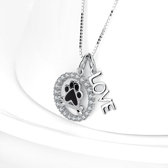 Love-925 Sterling Silver Lovely Dog Foot Delicious Bone Jewelry Necklace