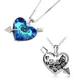 925 Sterling Silver Heart Love Cupid Arrow Blue Heart Crystals Charm Pendant with Chain
