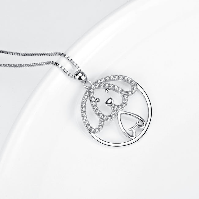 925 Sterling Silver Adorable Dog With Jewelry Necklace