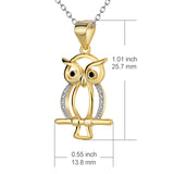 925 Sterling Silver Yellow Gold Night Owl On A Branch Rolo Chain Necklace