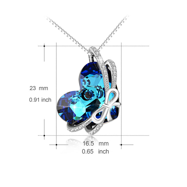 925 Sterling Silver Love Heart Blue Heart Crystals Knot Necklace