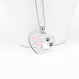 925 Sterling Silver Pink Love Heart Cute Cat  Pet Claw Charm Pendant with Chain Jewelry Necklace