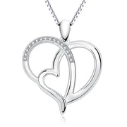 925 Sterling Silver Double Heart Love Heart by Heart Jewelry Necklace for Girlfriend for Women