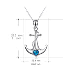 925 Sterling Silver Ship Anchor Sailors Blue Crystals Charm Pendant with Chain Jewelry Necklace
