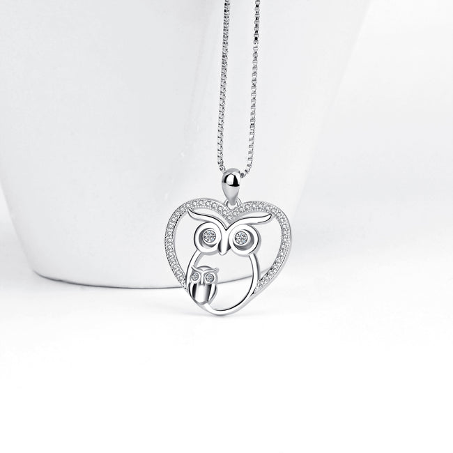 925 Sterling Silver Two Owls Night Owl Cute Lucky Animal Jewelry Necklace Charm Pendant with Chain
