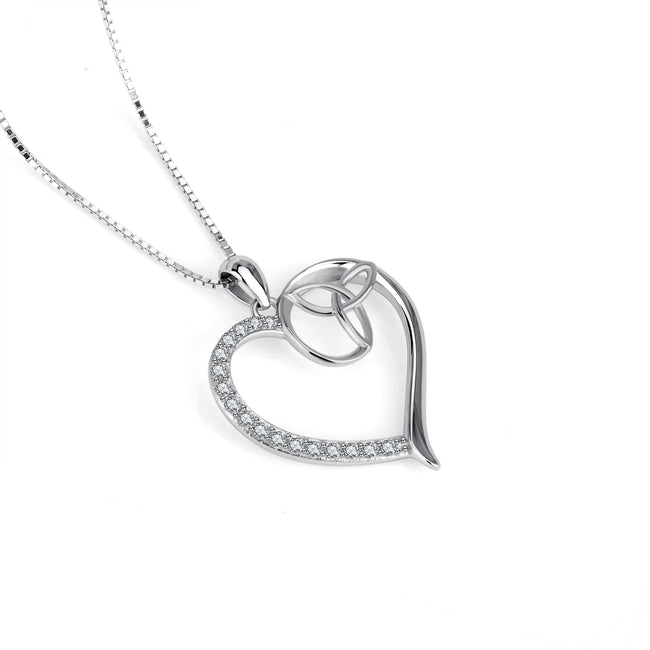 925 Sterling Silver Heart Knot Charm Pendant with Chain Shinning Zircon Jewelry Necklace