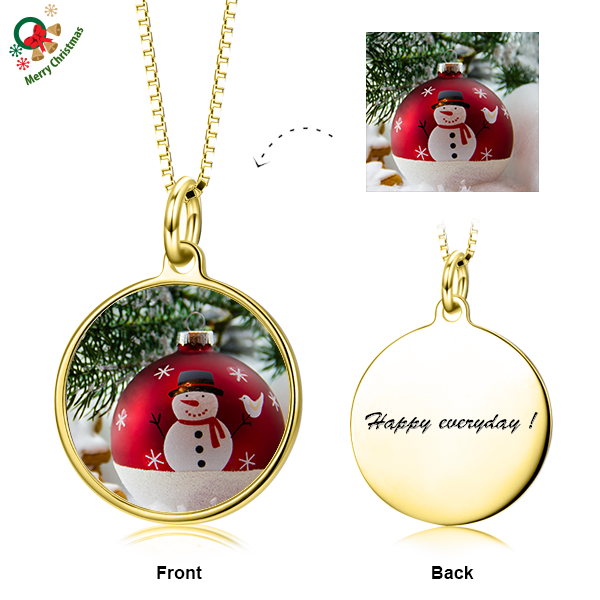 925 Sterling Silver Customized Color Photo with Name/Text in Round Pendant Necklace-Platinum/Yellow Gold/Rose Gold Plated