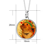 Personalized Color Photo with Name/Text in Round Pendant Necklace Adjustable 16”-20” in 14K Gold