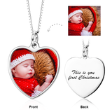 Personalized Color Photo&Text in Love Heart Pendant Necklace Adjustable 18”-20” in Sterling Silver