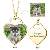 14K Gold Personalized Pets Color Photo&Text Necklace Adjustable 16”-20”
