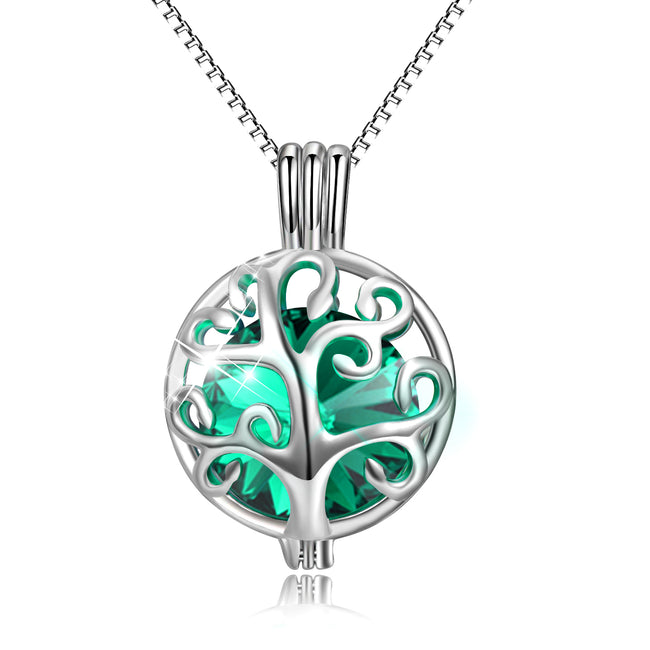 925 Sterling Silver Twelve Months Bithstones Life Tree Pendant Necklace