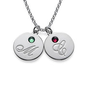 925 Sterling Silver Personalized Initial Pendant Necklace with Birthstones Adjustable 16”-20”