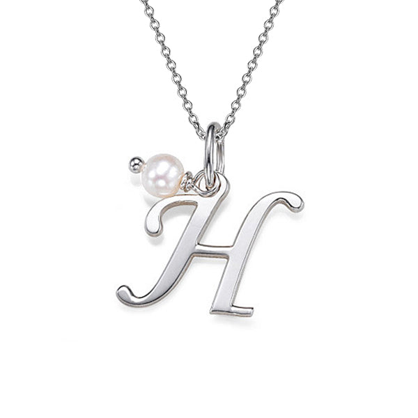 925 Sterling Silver Personalized Pearl Initial Name Necklace Adjustable 16”-20”