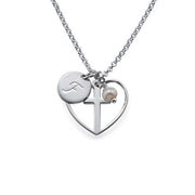 925 Sterling Silver Personalized Cross Baptism Necklace with Initial Disc Adjustable 16”-20”