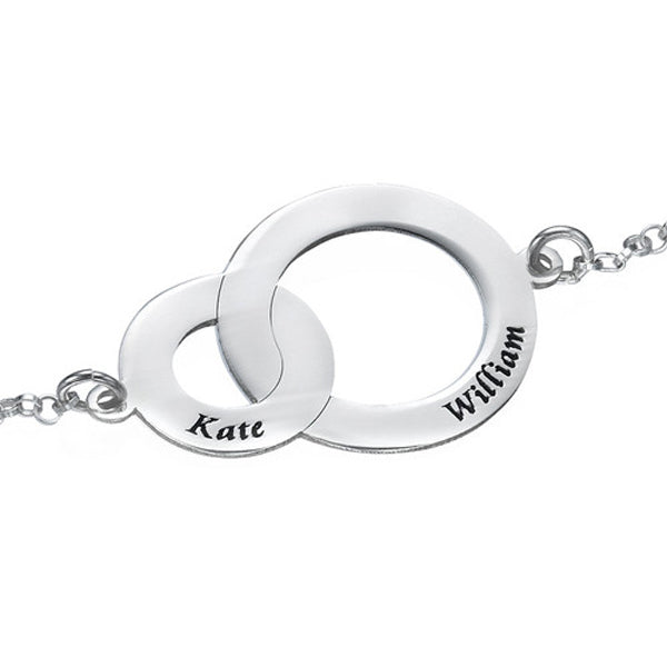 Interlocking Circles 925 Sterling Silver Personalized Engraved Bracelet Length Adjustable 6”-7.5”