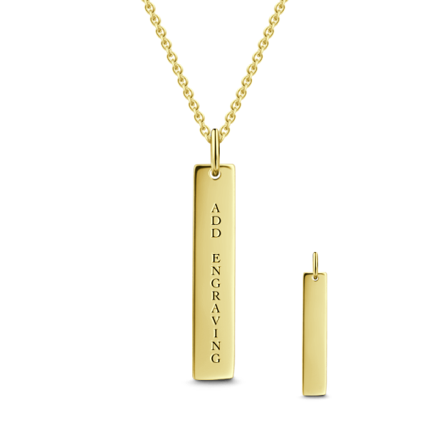 14K Gold Personalized  Engravable Vertical Bar Necklace Adjustable 16”-20”-White Gold/Yellow Gold/Rose Gold