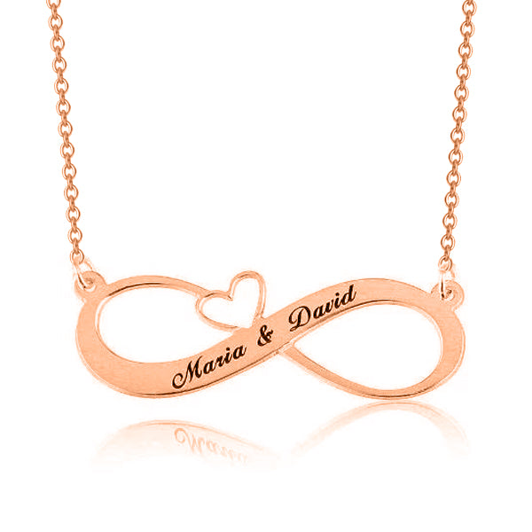 925 Sterling Silver Personalized Engraved Infinity Necklace with Heart Adjustable 16”-20”