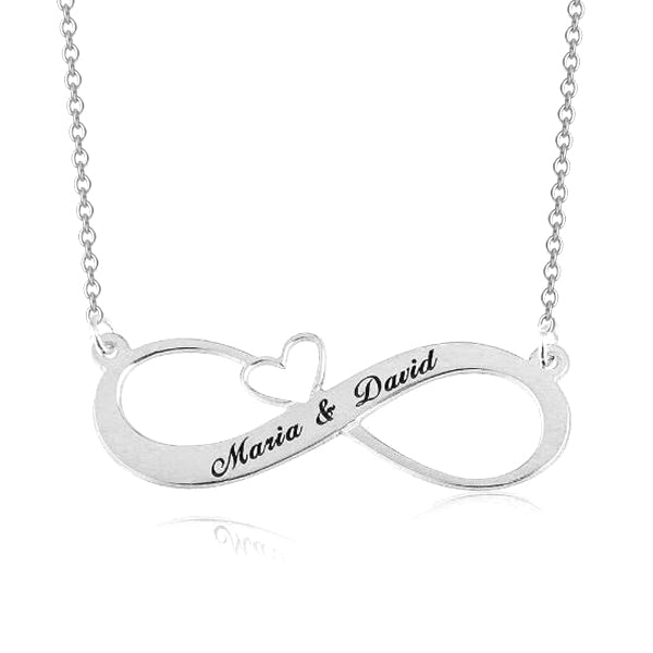 925 Sterling Silver Personalized Engraved Infinity Necklace with Heart Adjustable 16”-20”