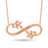 Copper/925 Sterling Silver Personalized Infinity Leaf  Name Necklace-Rose Gold/Yellow Gold/White Gold Plated