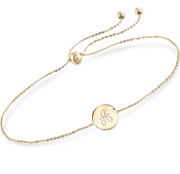 14K Gold Personalized Single Initial Circle Disc Bracelet Length Adjustable 6”-7.5”