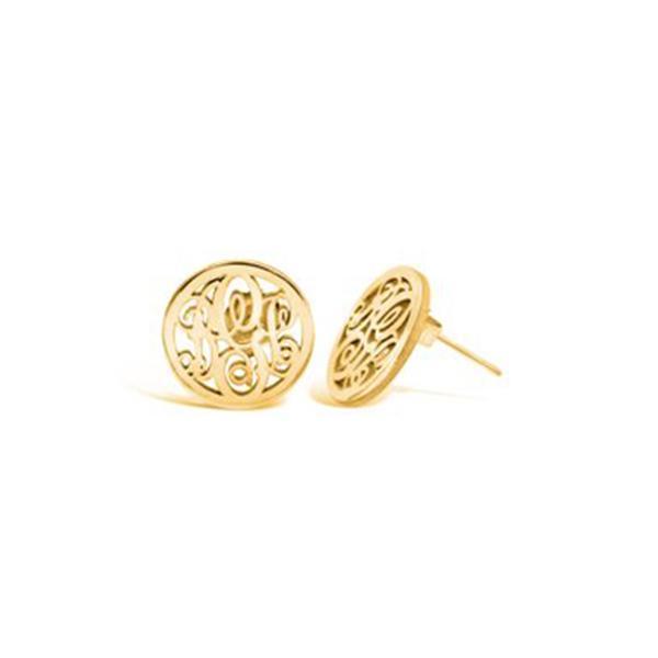 10K/14K Gold Personalized Circle Stud Monogram Earrings
